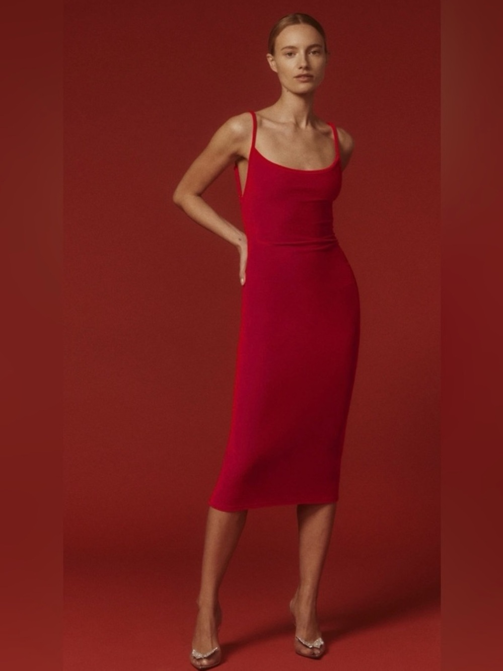 Reformation Merel Velvet Open Back Midi Dress Red Size M